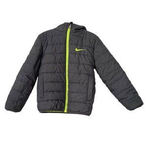 Nike Grey and Neon Full Zip‎ Puffer Fleece Lined Jacket Boys Toddler Size 4